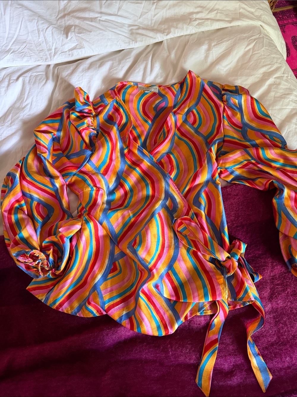Never Fully Dressed Multicolor Wavy Stripe Wrap Blouse